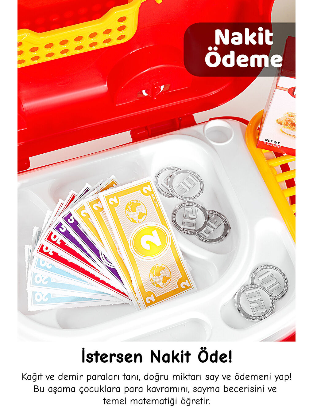 13 Parça Tekerlekli Oyuncak Market Seti - Çantalı Aksesuarlı Yazar Kasalı Çocuk Market Oyunu-4
