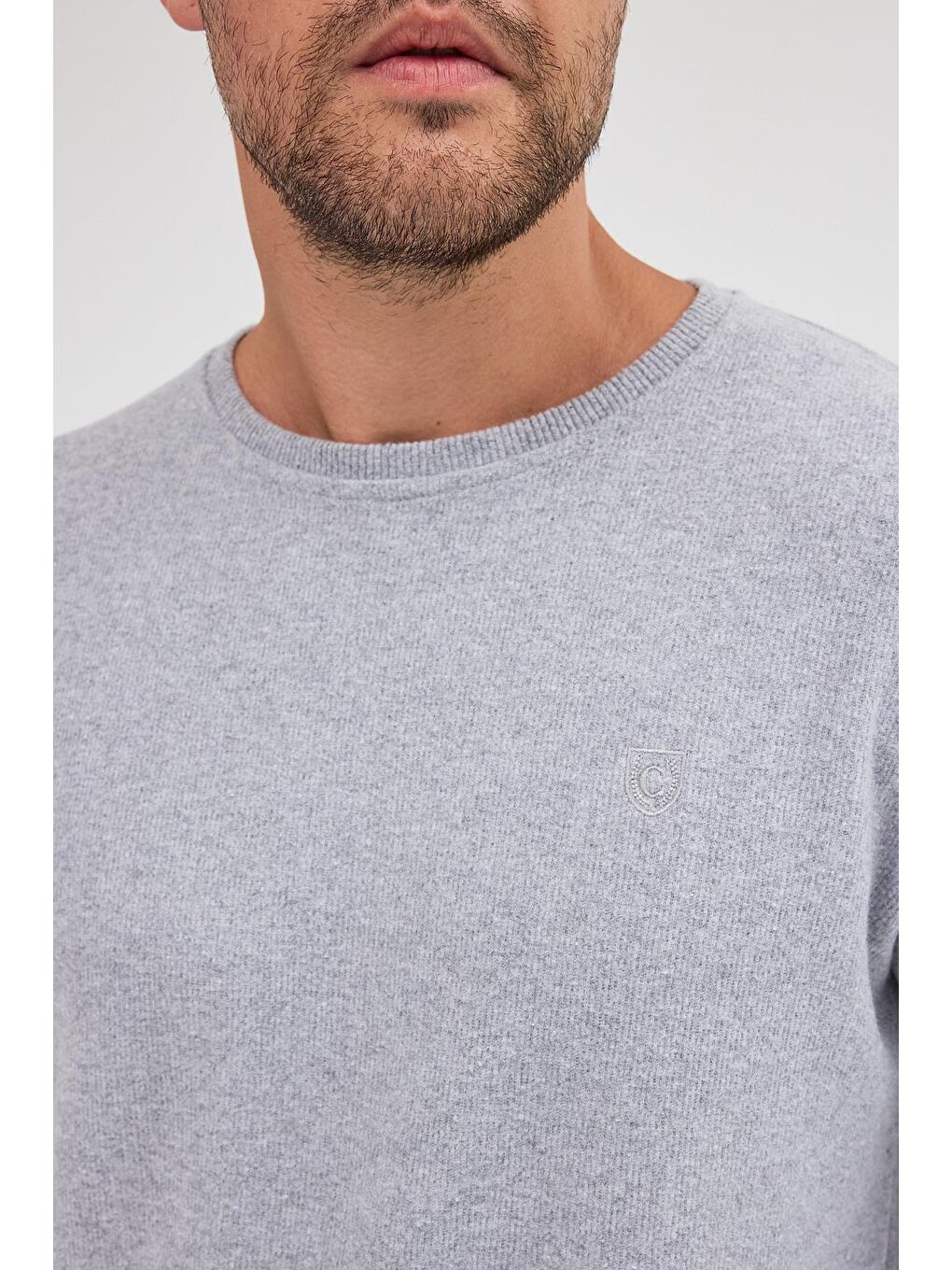 Erkek Gri Standart Fit Normal Kesim Pamuklu Basic Bisiklet Yaka Büyük Beden Sweatshirt MTLCE113-Gri-5