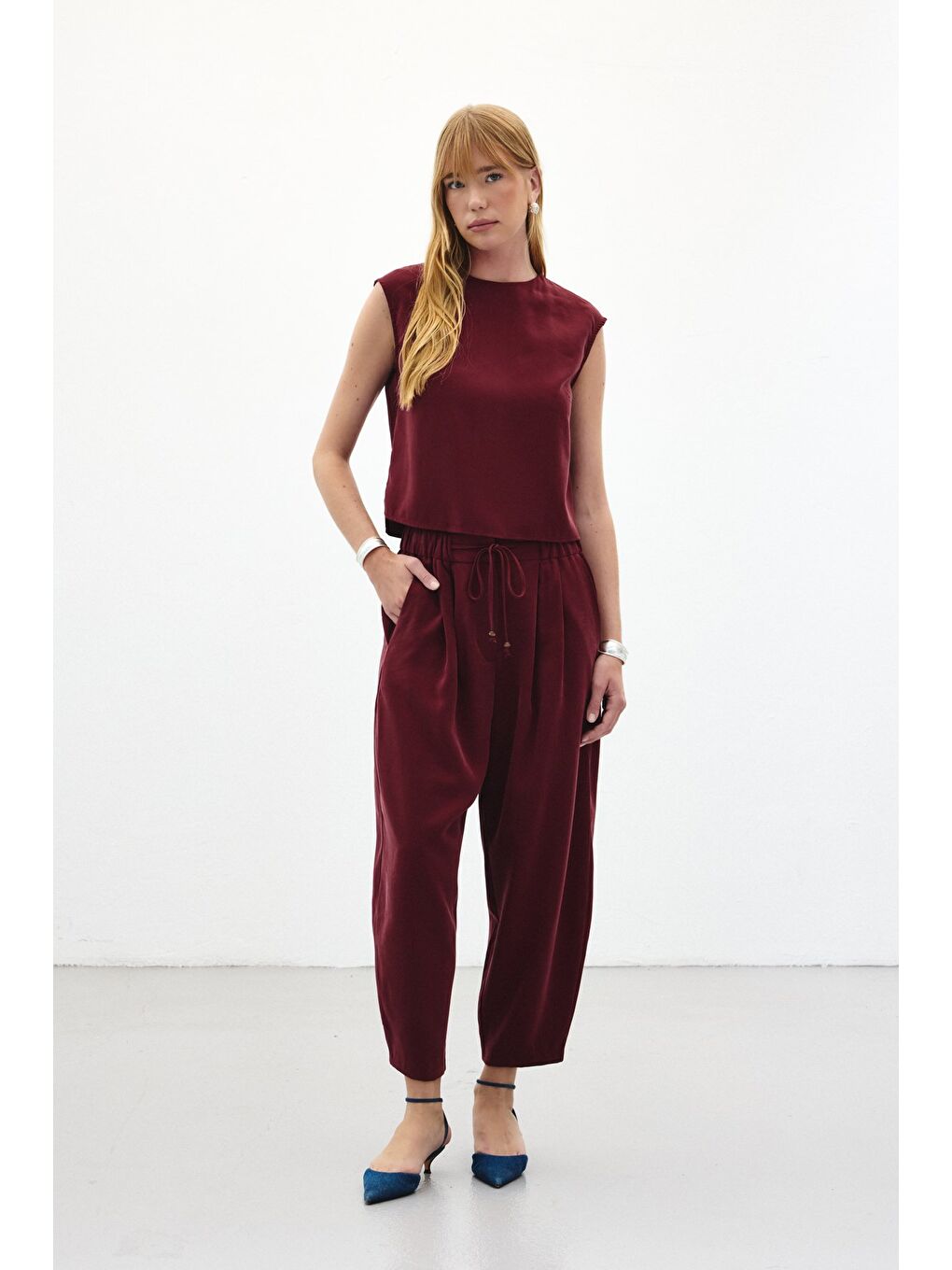 Şalvar Kesim Pantolon - Bordo-2