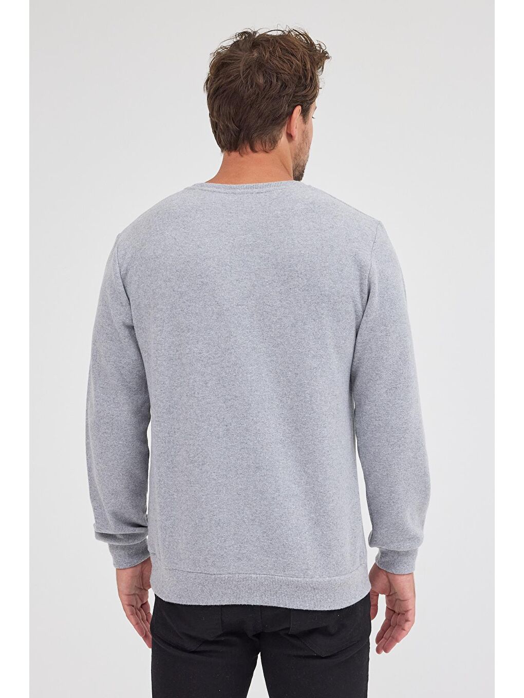 Erkek Gri Standart Fit Normal Kesim Pamuklu Basic Bisiklet Yaka Büyük Beden Sweatshirt MTLCE113-Gri-6