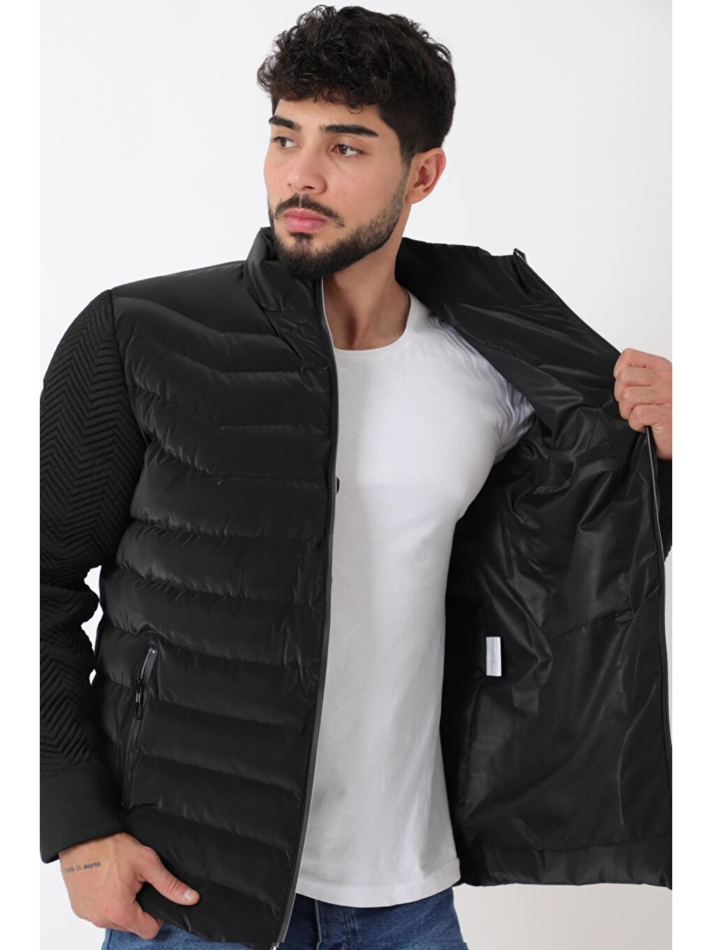 Gri Nova Kol Triko Kışlık Şişme Mont PLDP 3011_50464-2