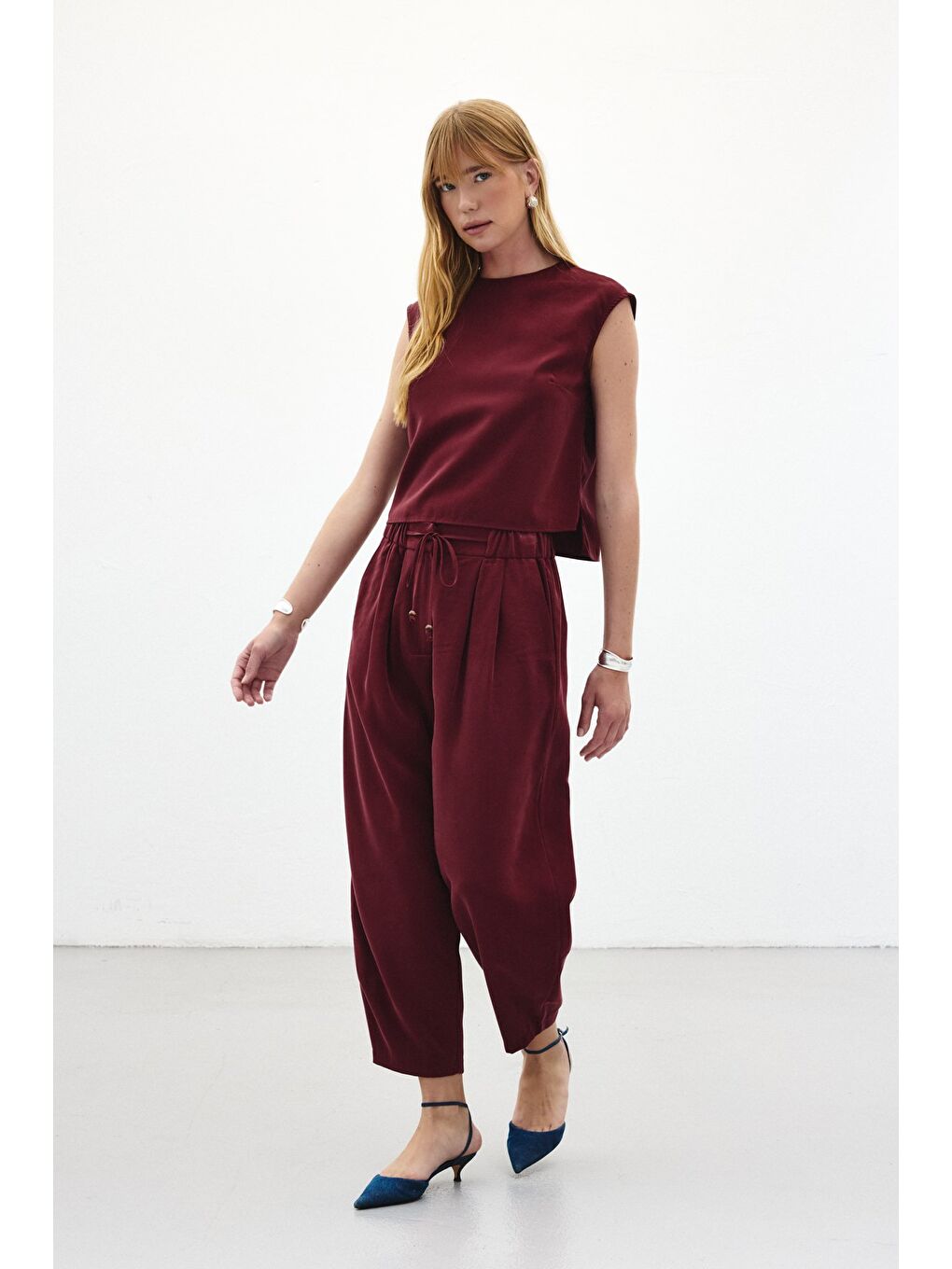 Şalvar Kesim Pantolon - Bordo-3