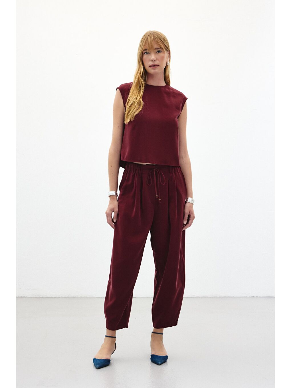Şalvar Kesim Pantolon - Bordo-4