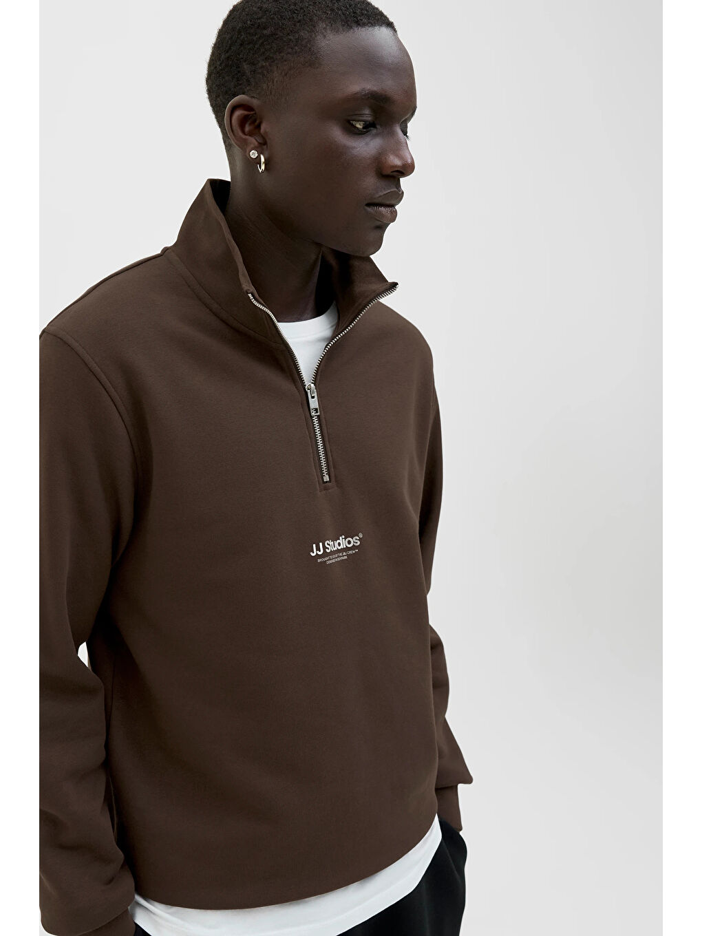 Kahverengi Essentials Jjesoho Pamuklu Regular Fit Fermuarlı Dik Yak Sweat 12278793-1