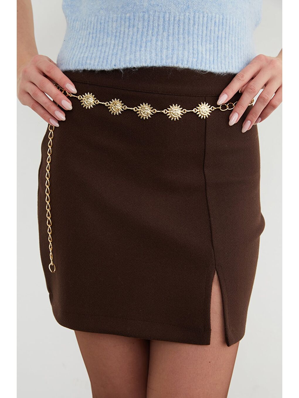 Sarı Güneş Detaylı Zincir Kemer-1