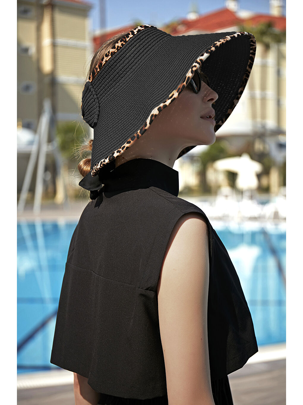 Katlanabilir Vizör Hasır Şapka Güneş Koruyucu Siperlik RŞ-80 Leopar Biyeli Siyah