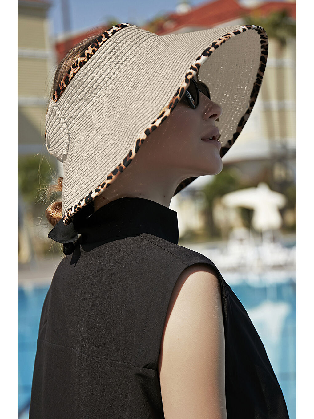Katlanabilir Vizör Hasır Şapka Güneş Koruyucu Siperlik RŞ-80 Leopar Biyeli Bej-1