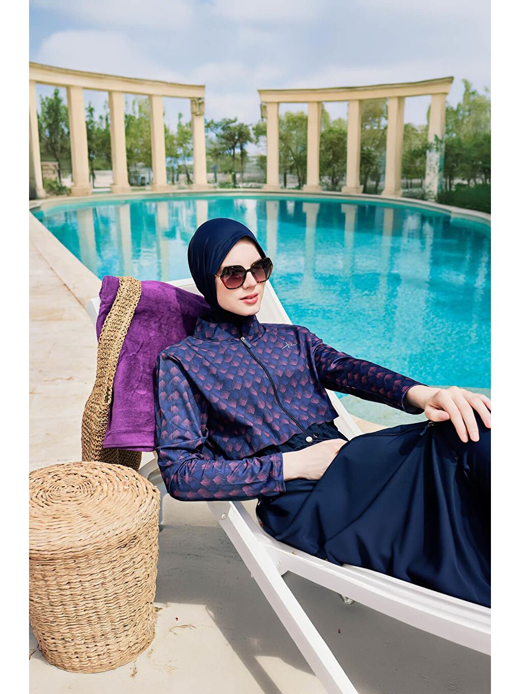 Tam Boy Jileli Lacivert 5 Parça Tam Tesettür Mayo Takımı 4059