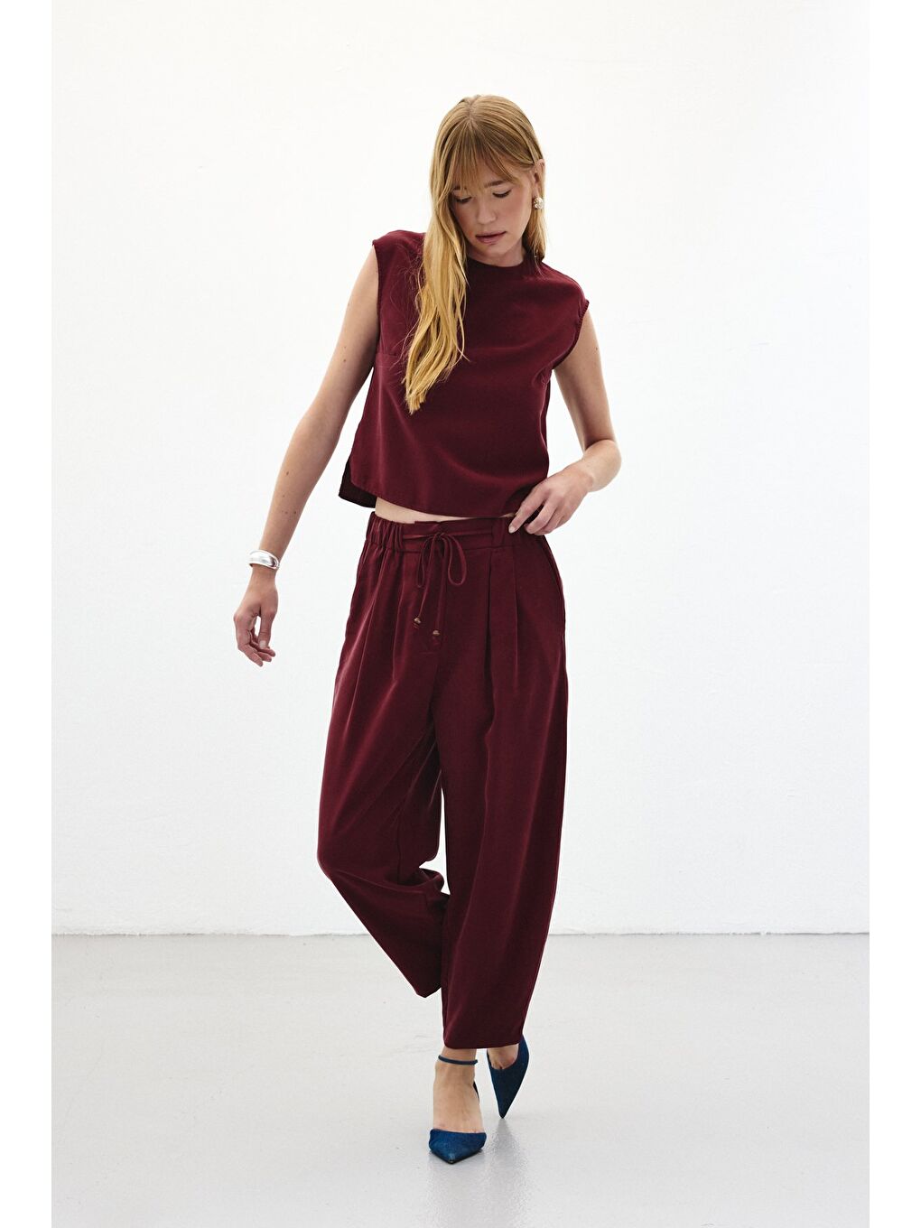 Şalvar Kesim Pantolon - Bordo-5
