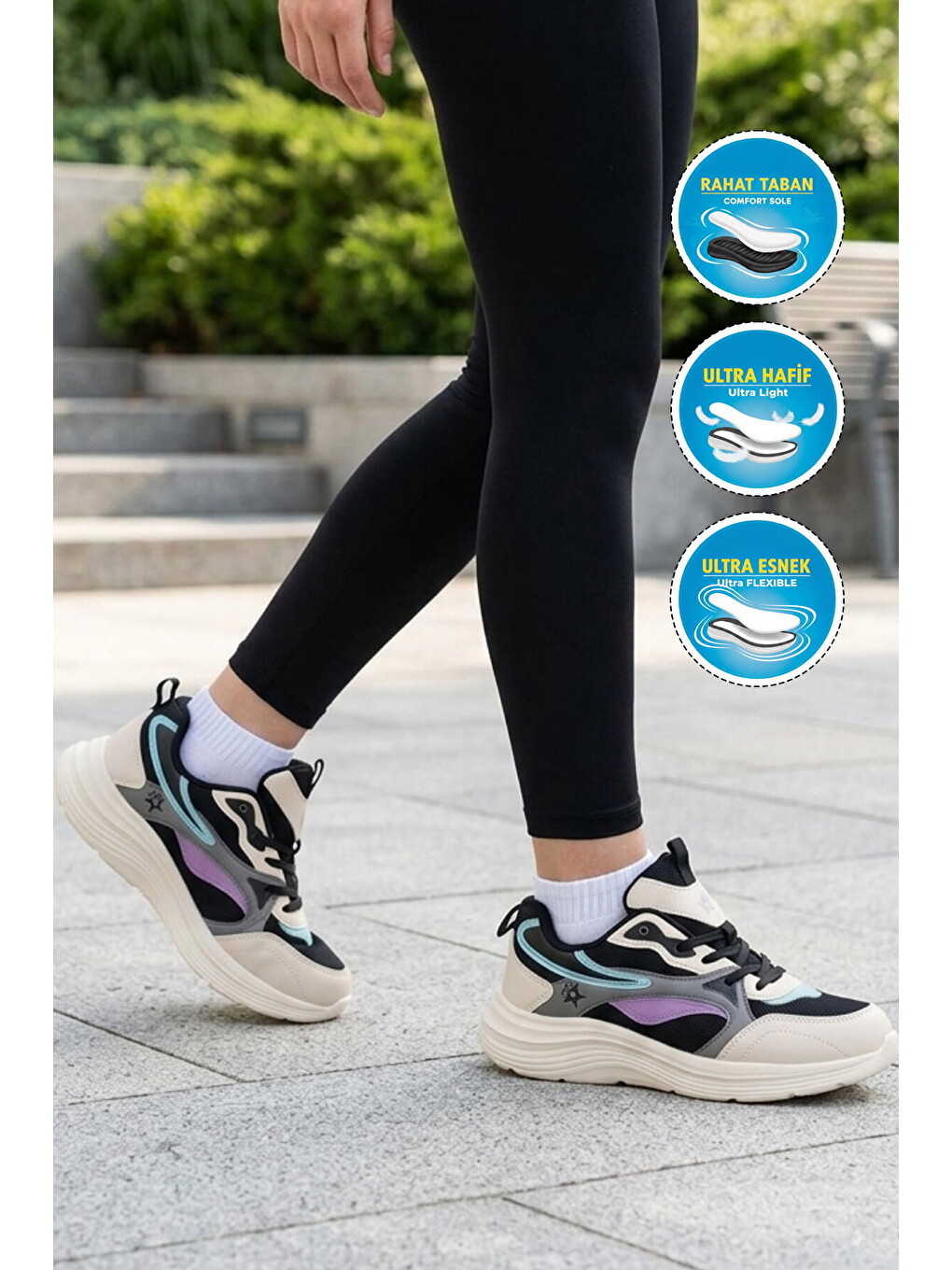 Bej-siyah Fileli Bağcıklı Nefes Alan Rahat Tabanlı Unisex Yürüyüş Ve Spor Ayakkabı 26106 G-2