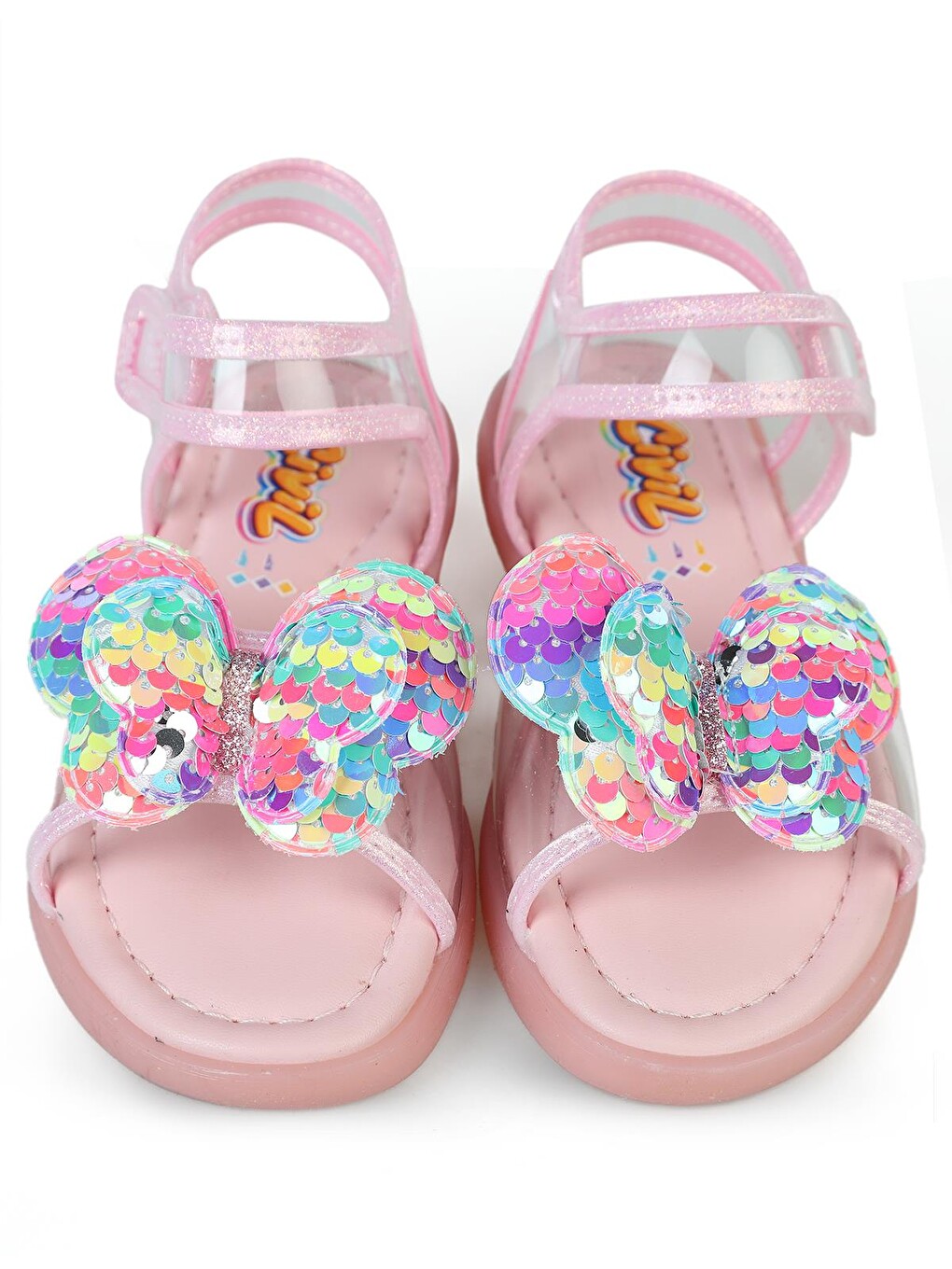 Pembe Girls Simli Kelebek 32- Sandalet - Pudra-2