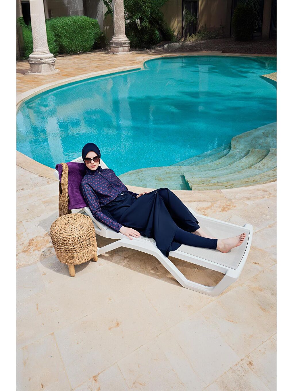 Tam Boy Jileli Lacivert 5 Parça Tam Tesettür Mayo Takımı 4059-1