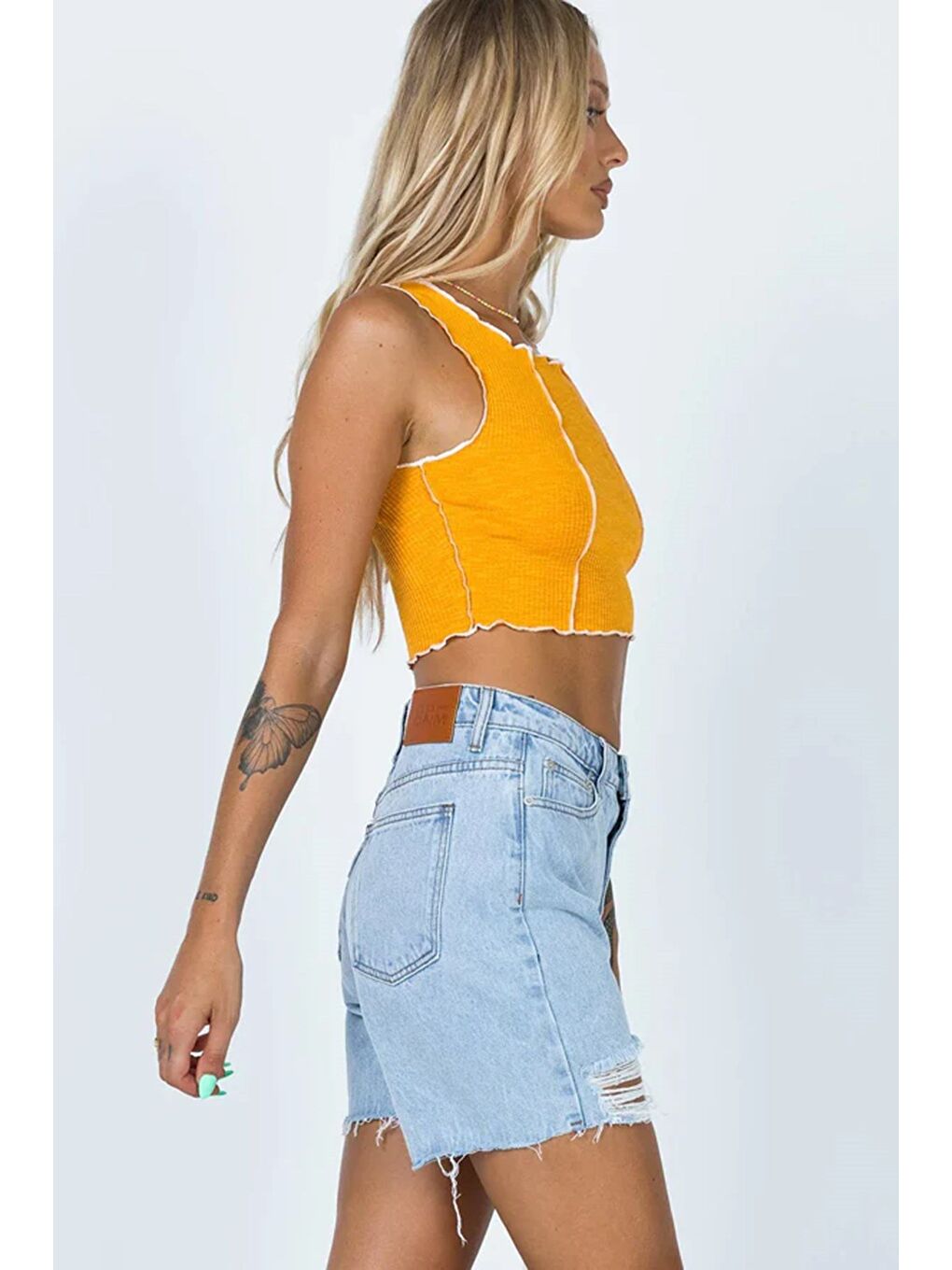 Açık Mavi Yırtık Detaylı Yüksek Bel Jean Şort Mg1749-6