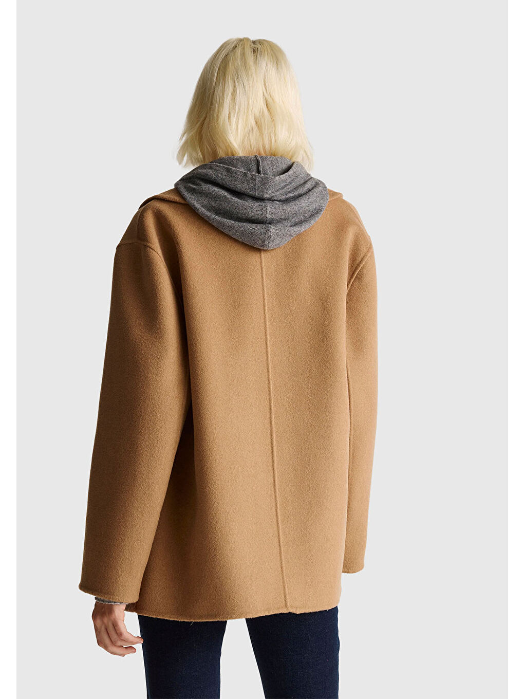 Kadın Kahverengi  Yün ve Viskoz Düğmeli Karışımlı Kruvaze Kısa Kaban-2