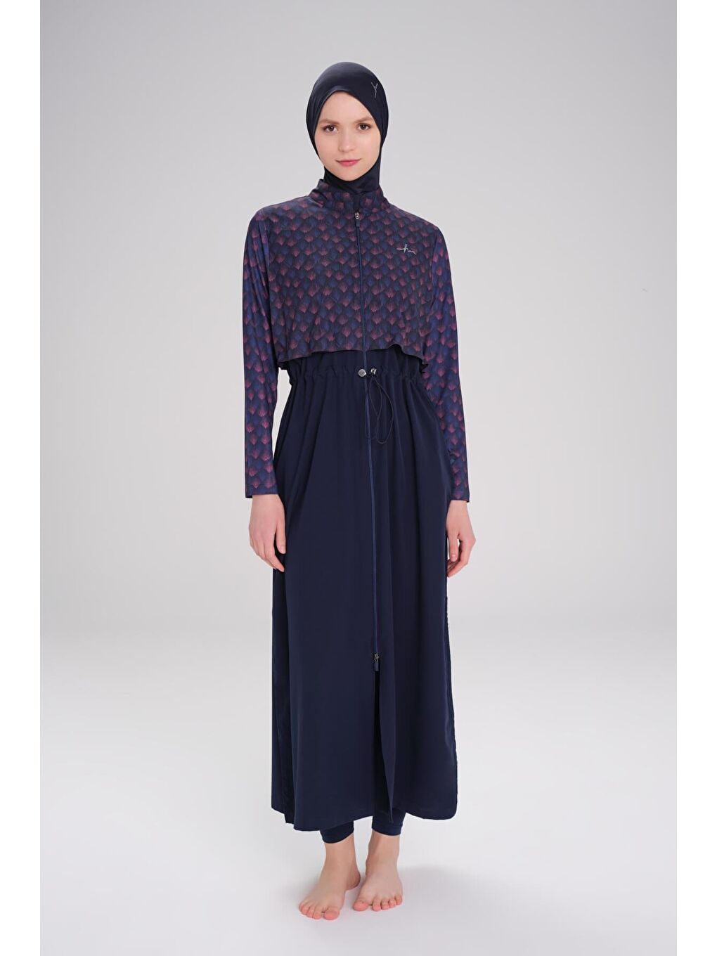 Tam Boy Jileli Lacivert 5 Parça Tam Tesettür Mayo Takımı 4059-2