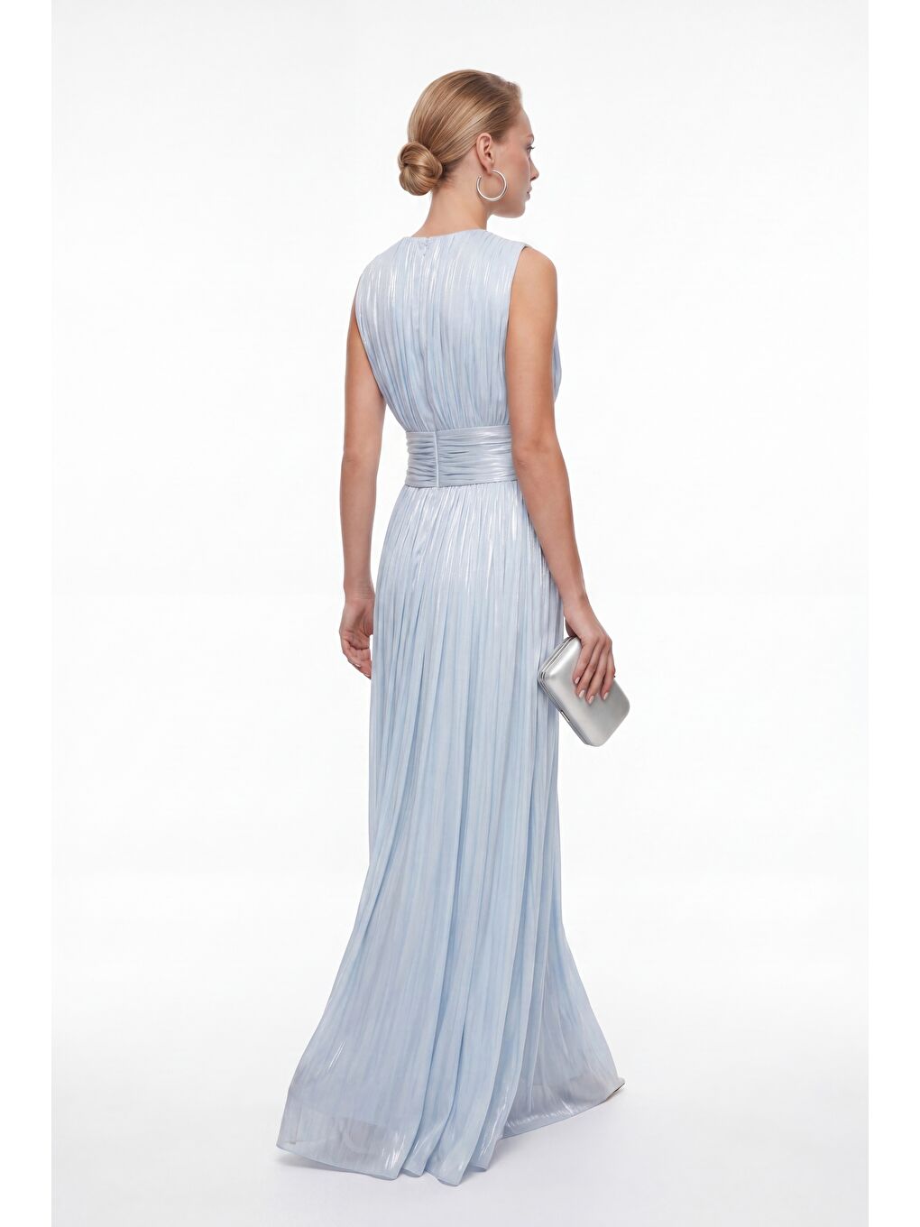 Kadın Bebe Mavi Bisiklet Yaka Pileli Uzun Davet Elbisesi-5