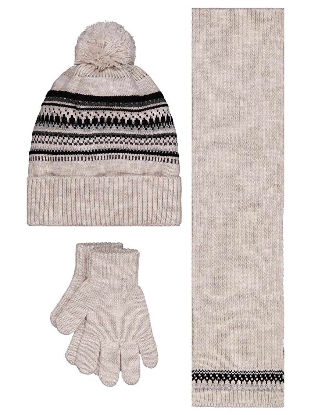 Boys 6-9 Yaş Atkı Bere Eldiven Set - Gri Standart-2