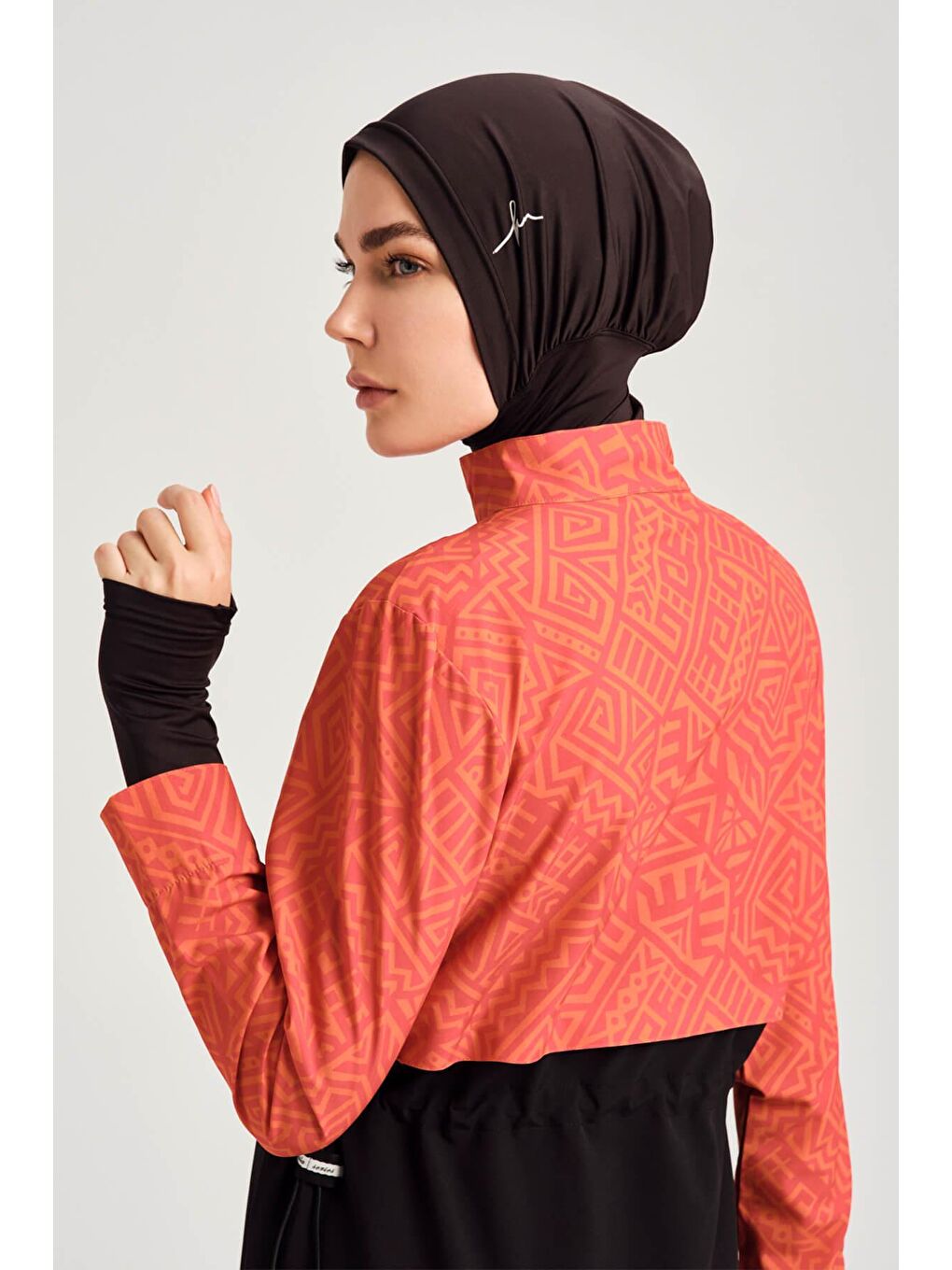 Esila Turuncu Siyah Jileli 5 Parça Tam Tesettür Mayo Takımı 2934-6