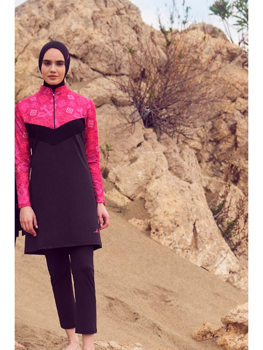 Anadolu Koleksiyonu Siyah Elastanlı 5 Parça Tam Tesettür Mayo Takımı 3071-1