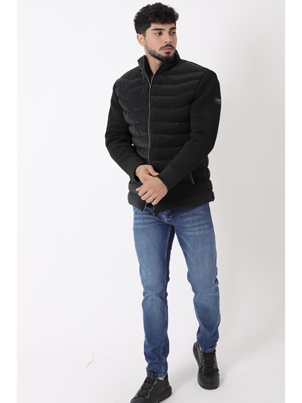 Gri Nova Kol Triko Kışlık Şişme Mont PLDP 3011_50464-5