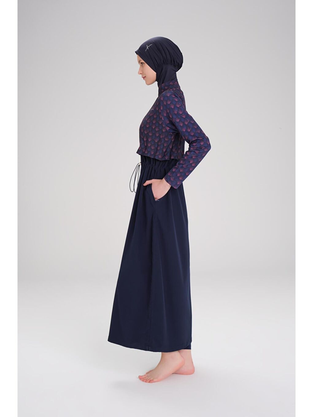 Tam Boy Jileli Lacivert 5 Parça Tam Tesettür Mayo Takımı 4059-4