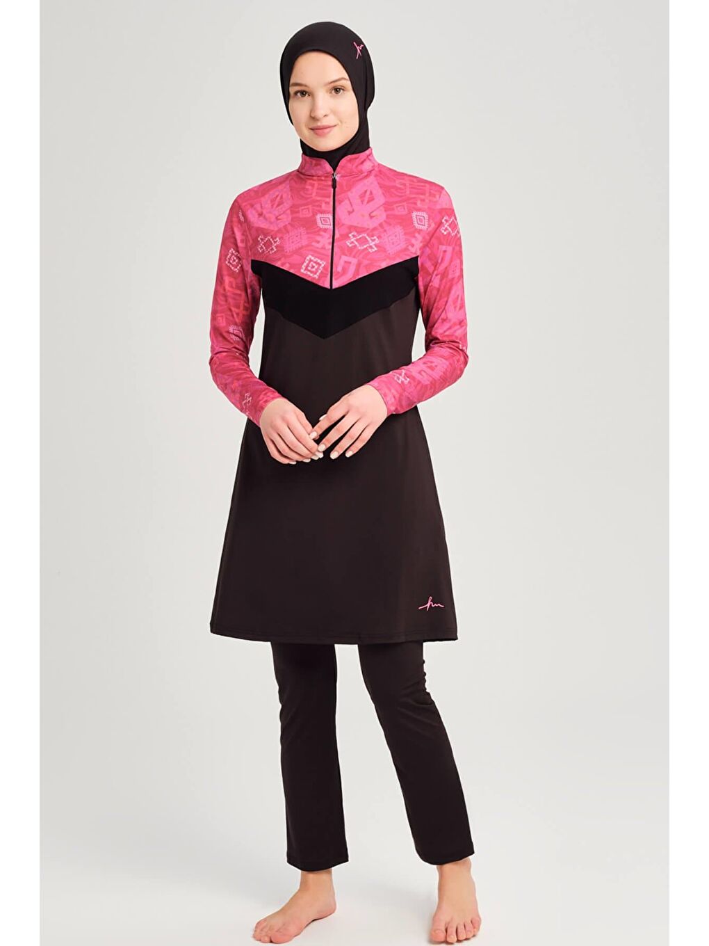 Anadolu Koleksiyonu Siyah Elastanlı 5 Parça Tam Tesettür Mayo Takımı 3071-2