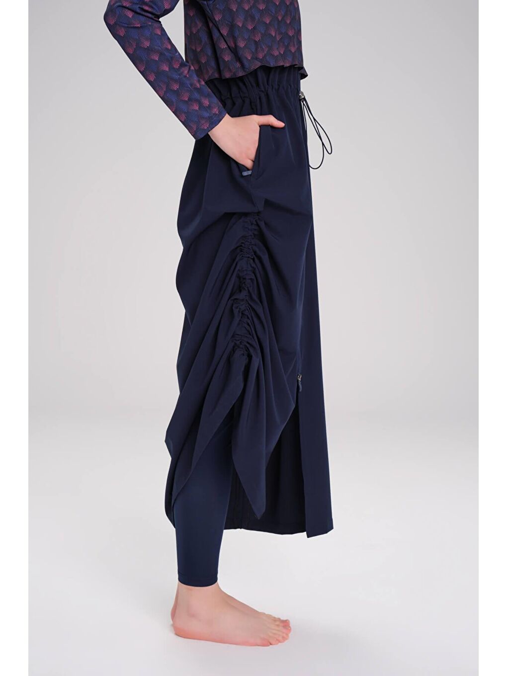 Tam Boy Jileli Lacivert 5 Parça Tam Tesettür Mayo Takımı 4059-5