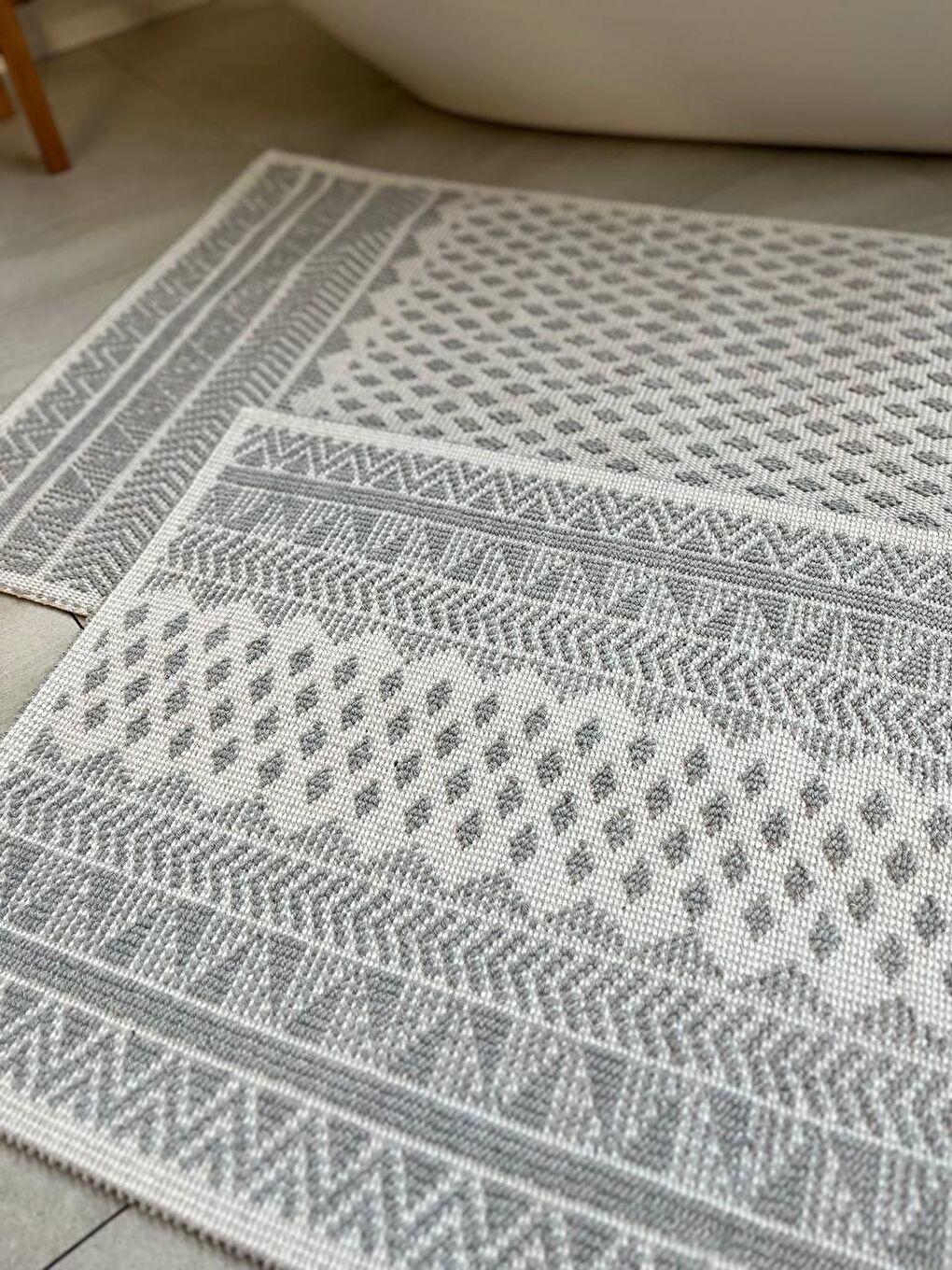 Gri Tapis Bukle Doğal Pamuklu 2'li Banyo Paspas Seti 60X100+50X60 CM - GRİ-1