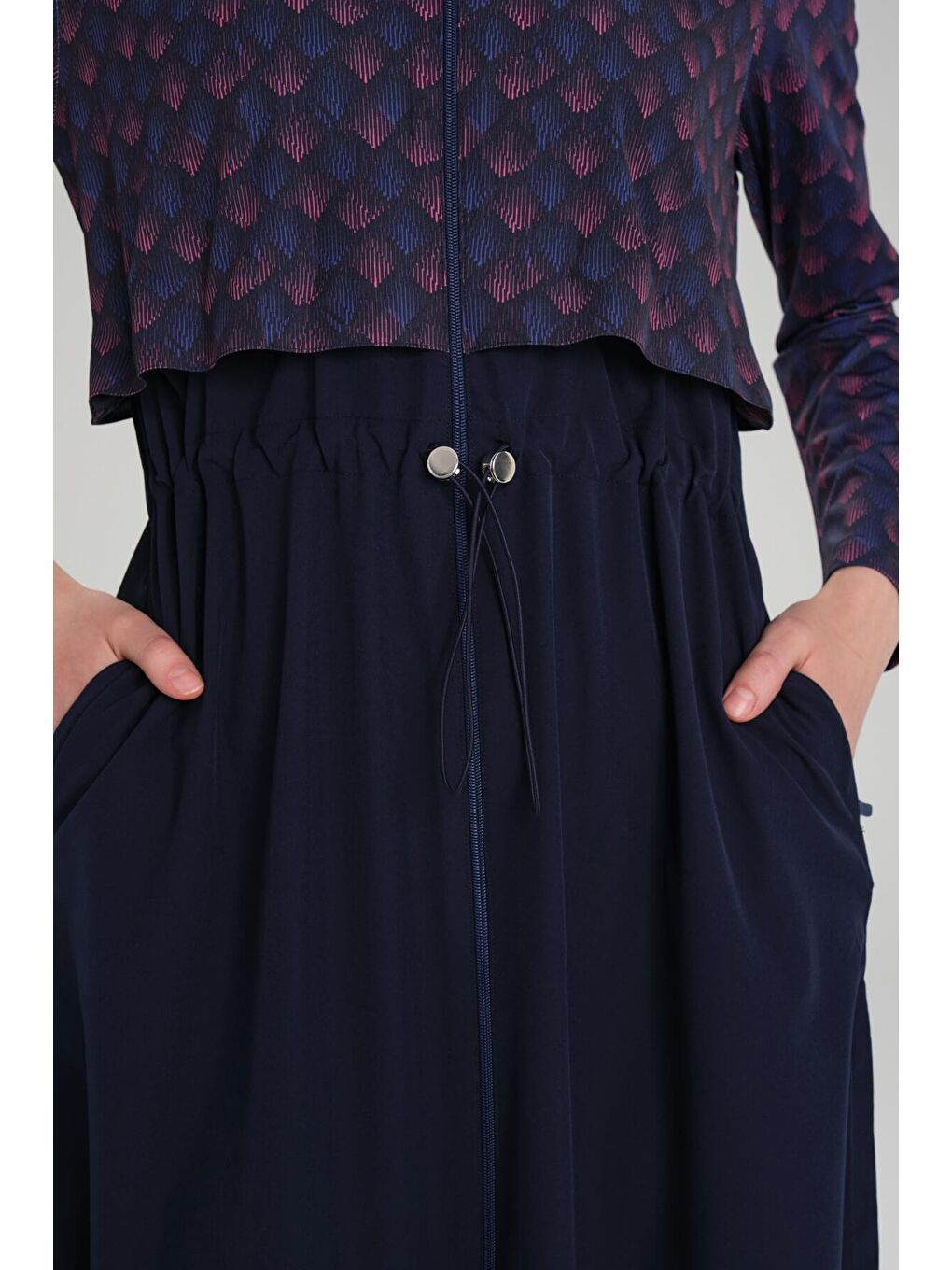 Tam Boy Jileli Lacivert 5 Parça Tam Tesettür Mayo Takımı 4059-6