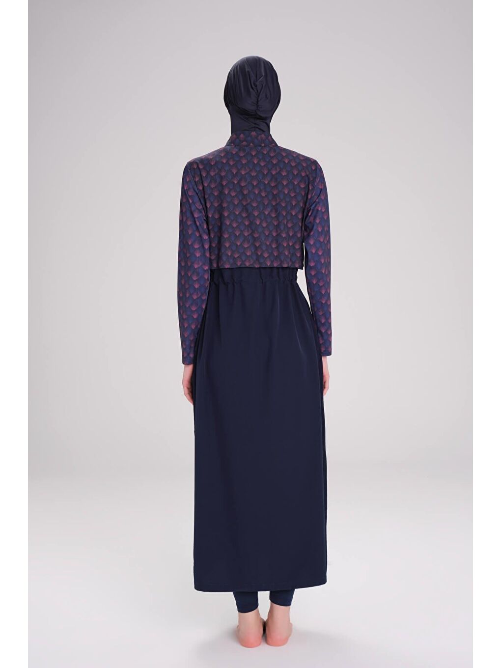 Tam Boy Jileli Lacivert 5 Parça Tam Tesettür Mayo Takımı 4059-7