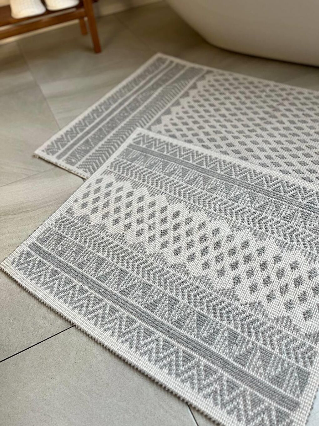 Gri Tapis Bukle Doğal Pamuklu 2'li Banyo Paspas Seti 60X100+50X60 CM - GRİ-2