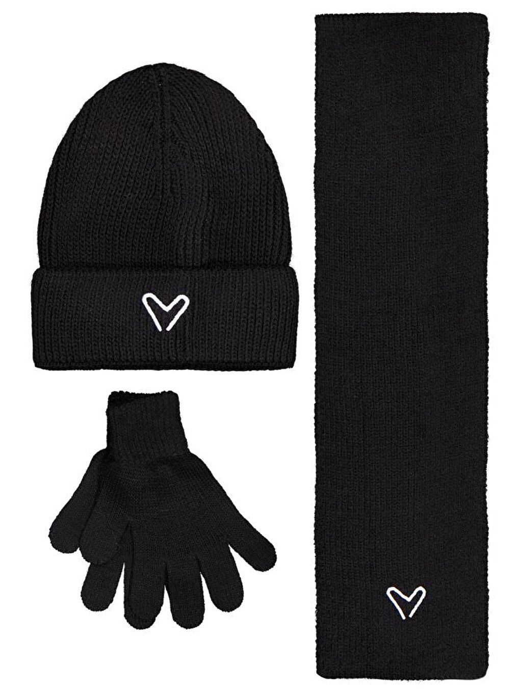 Girls 6-9 Yaş Atkı Bere Eldiven Set - Siyah Standart