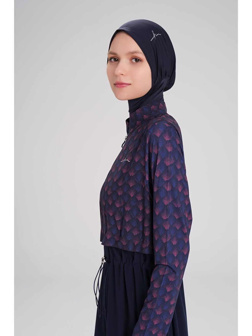 Tam Boy Jileli Lacivert 5 Parça Tam Tesettür Mayo Takımı 4059-8