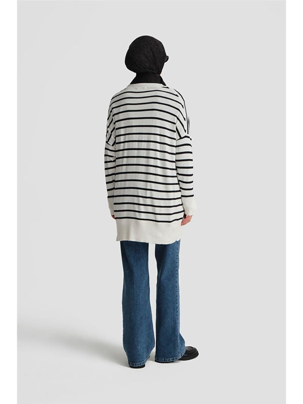 Beyaz Çizgili Triko Tunik 24Kd2007 Ekru-4