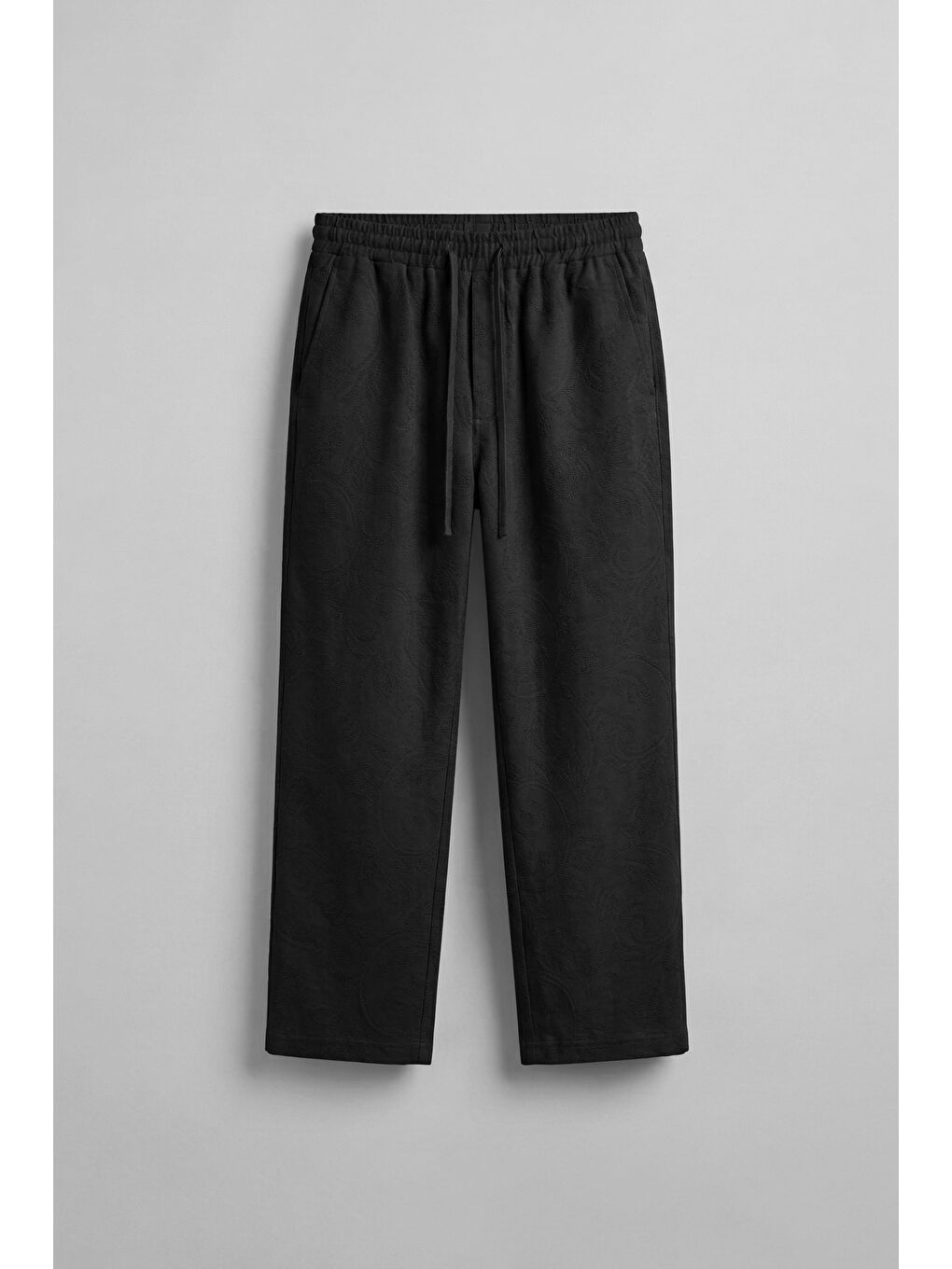 Erkek Relaxed Fit Jakar Desenli Bağcıklı Pantolon Siyah