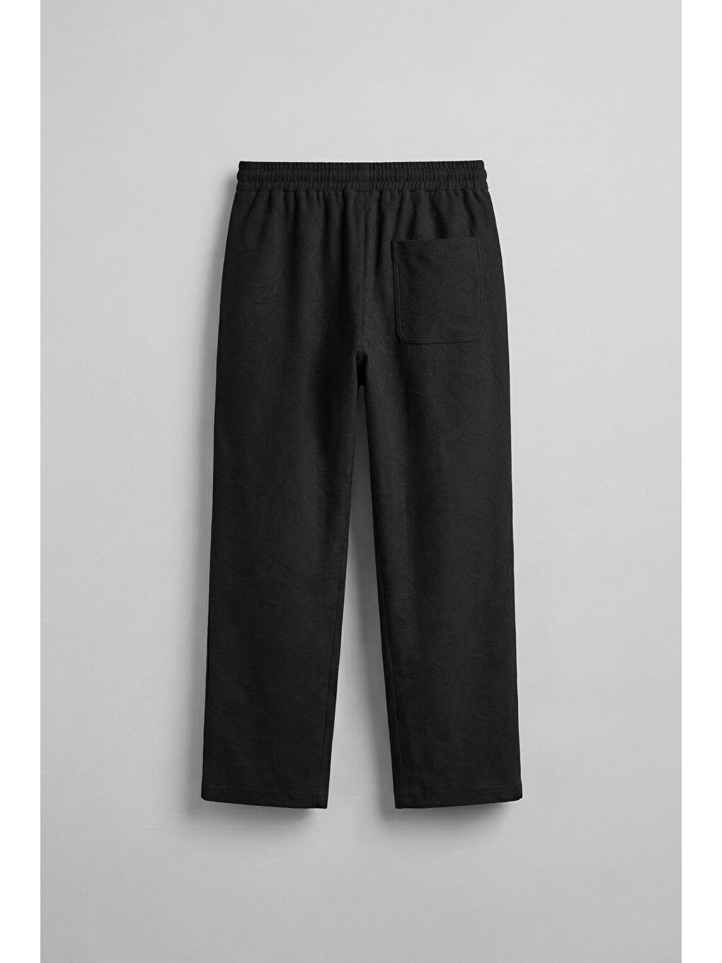Erkek Relaxed Fit Jakar Desenli Bağcıklı Pantolon Siyah-1