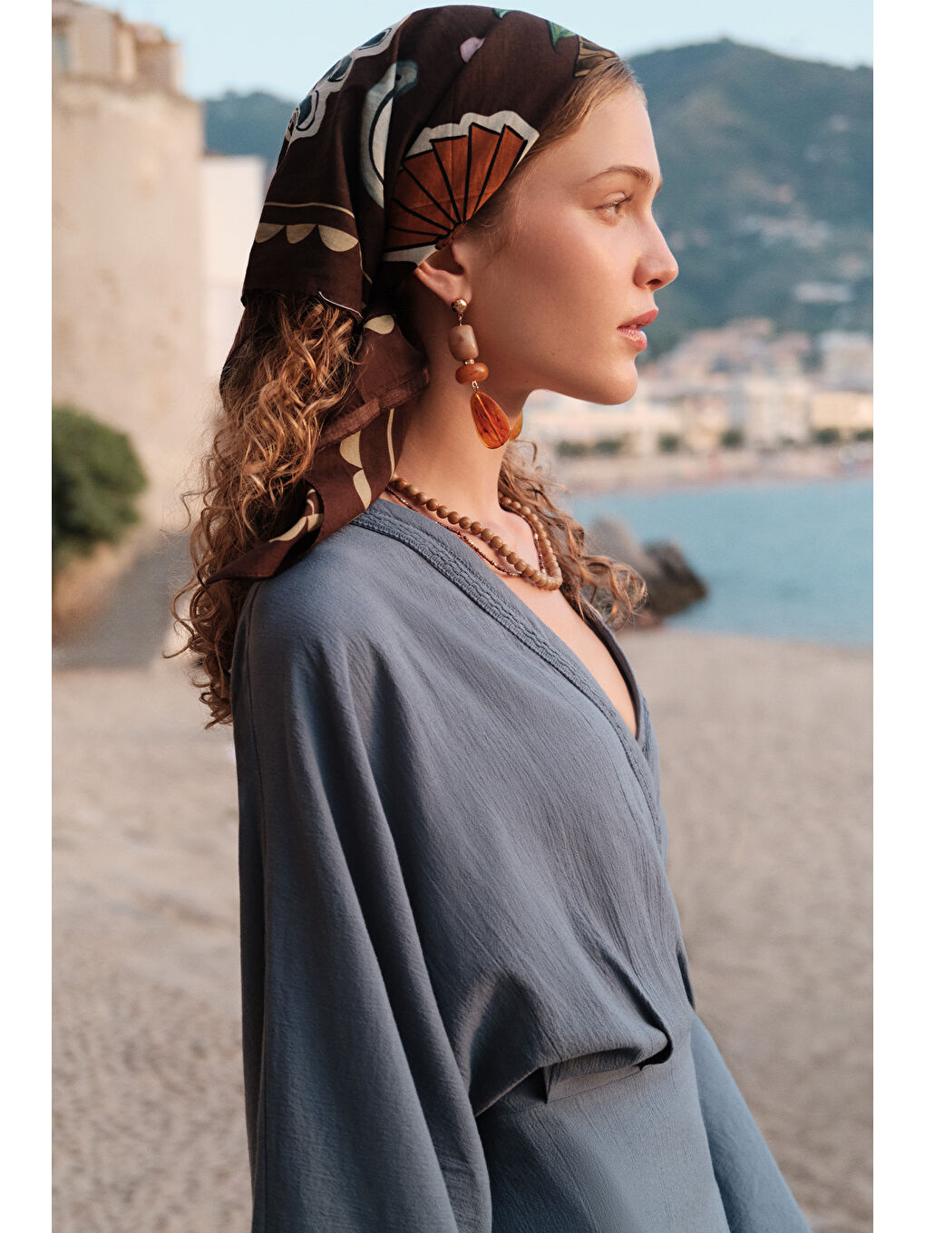 Kahverengi Desenli Pamuklu Fular Şal Lıberty Kahve-2