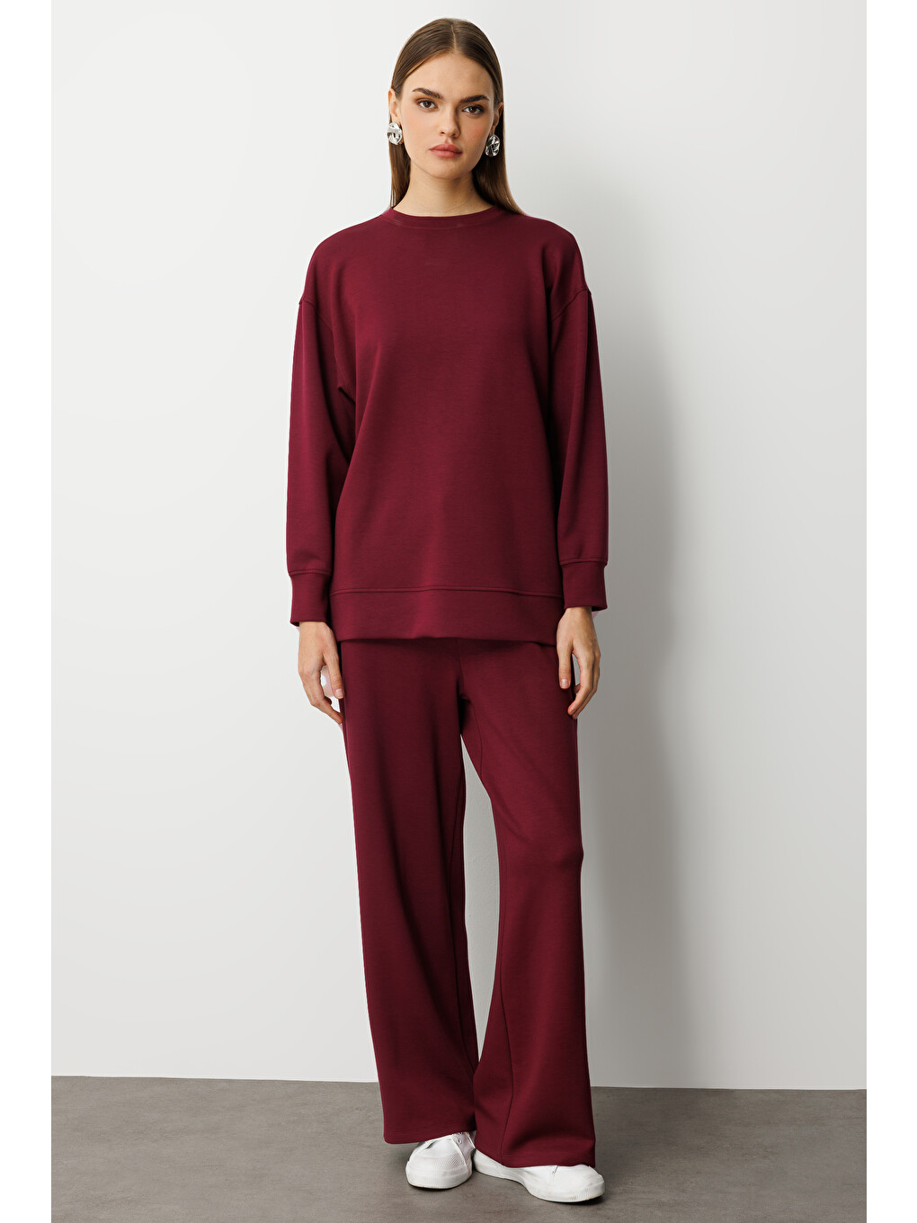 Çıtçıtlı Yumuşak Dokulu Mürdüm Spor Tunik