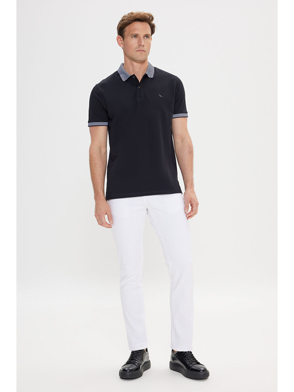 Erkek Siyah Slim Fit Dar Kesim %100 Pamuk Polo Yaka Tişört-1