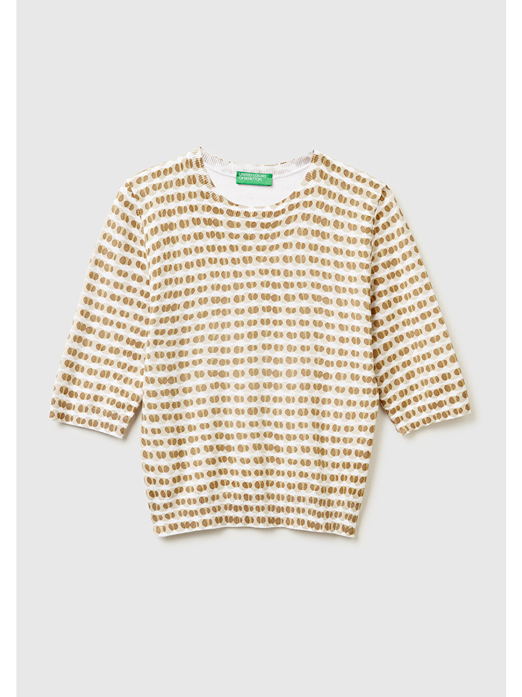 Ekru Kadın Krem Viskoz Karışımlı Desenli Bisiklet Yaka Kısa Kollu Kazak-1