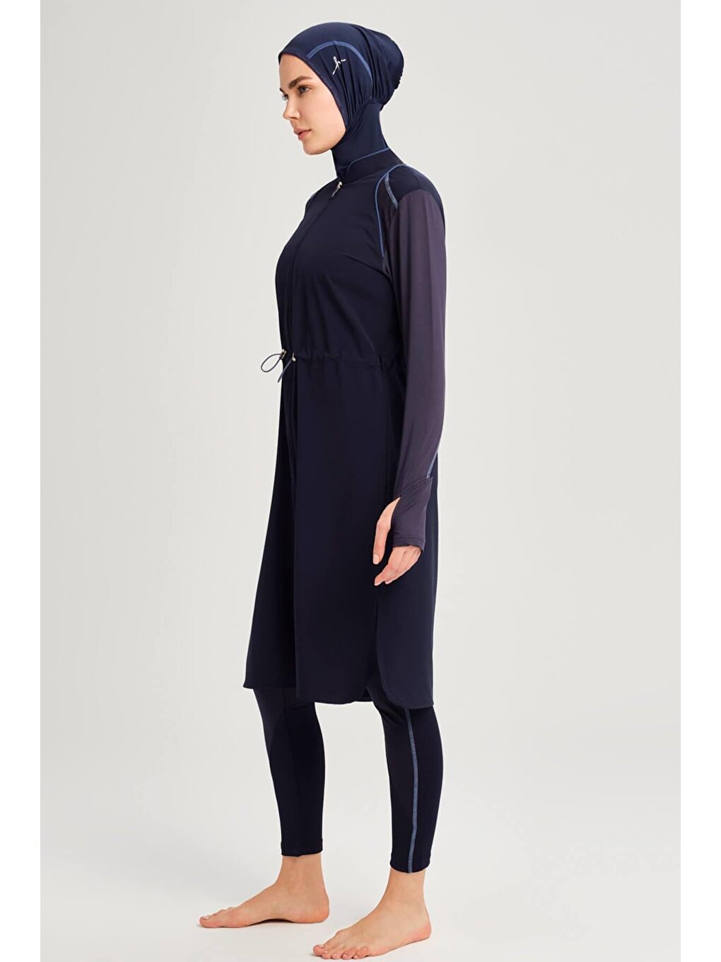 Performans Serisi Petek Doku Detaylı Lacivert 5 Parça Tam Tesettür Mayo Takımı H-Per50 2001-2