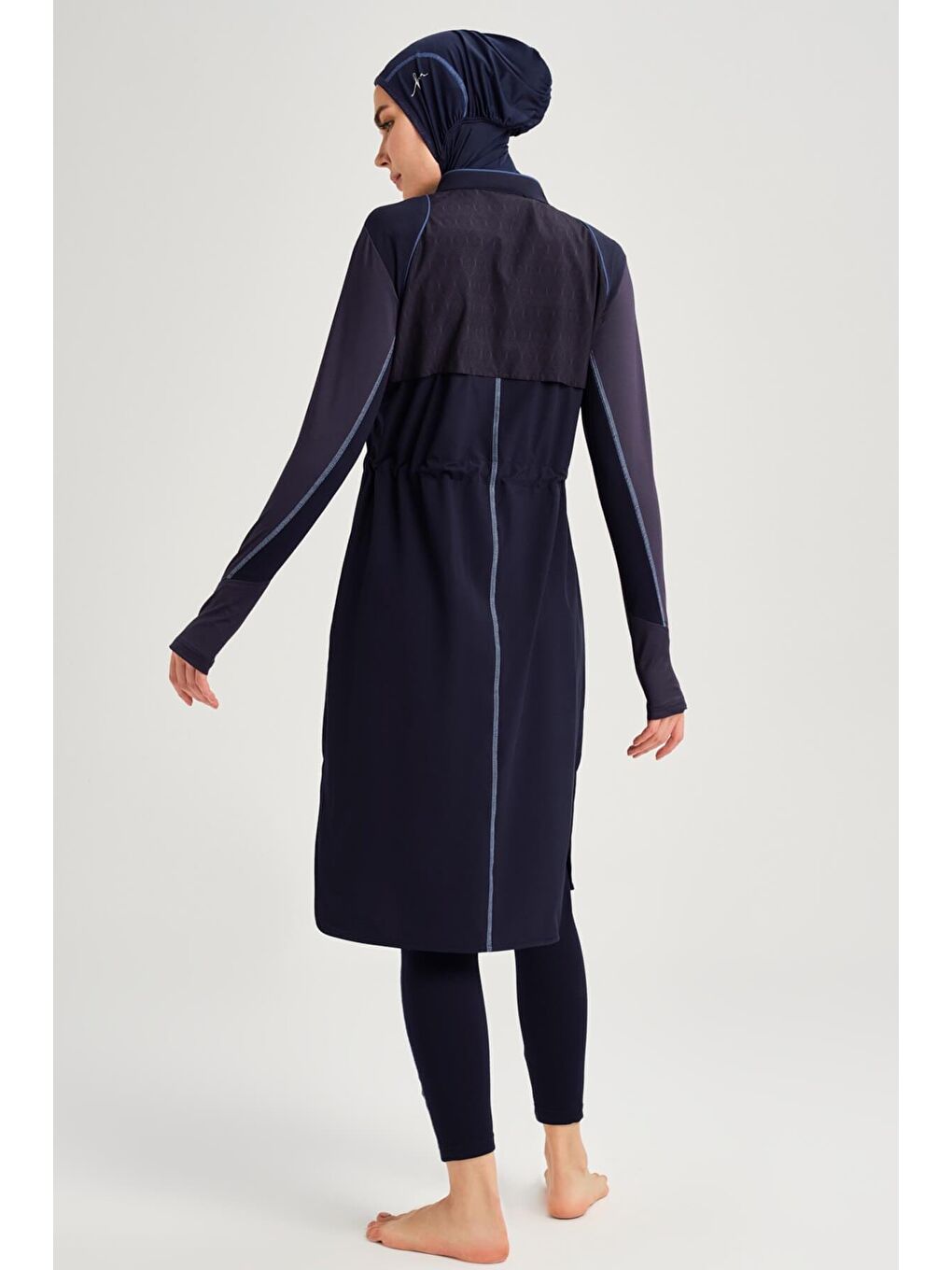 Performans Serisi Petek Doku Detaylı Lacivert 5 Parça Tam Tesettür Mayo Takımı H-Per50 2001-3