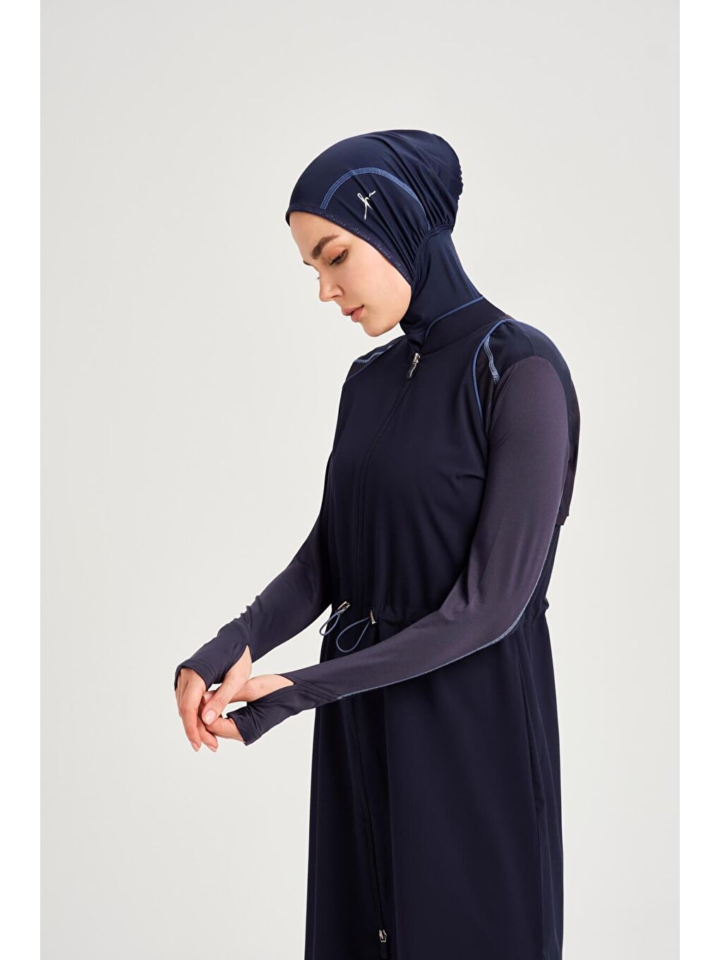 Performans Serisi Petek Doku Detaylı Lacivert 5 Parça Tam Tesettür Mayo Takımı H-Per50 2001-4