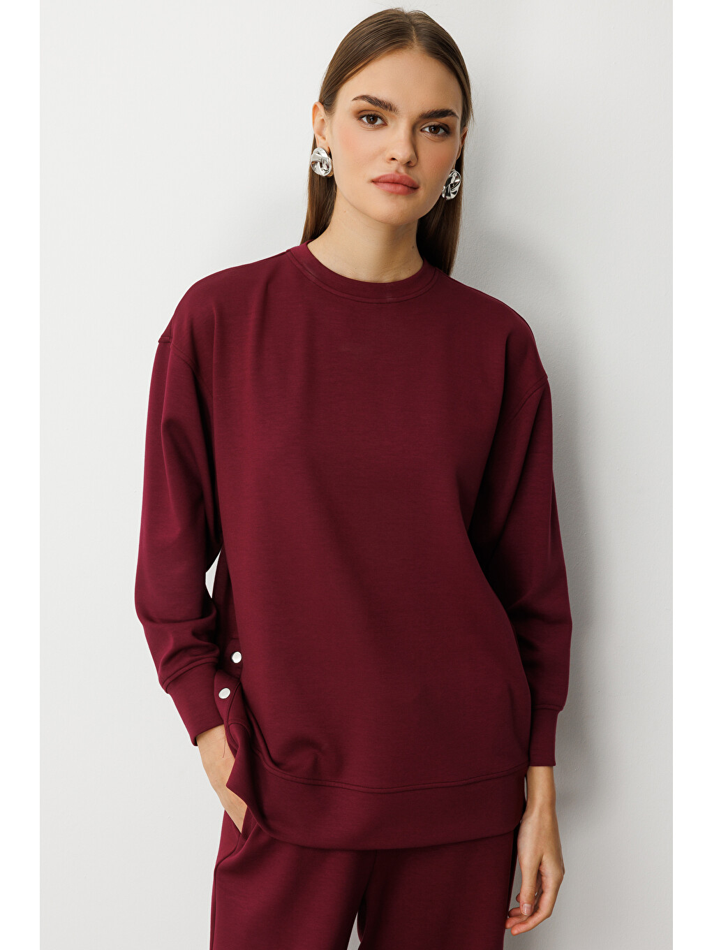 Çıtçıtlı Yumuşak Dokulu Mürdüm Spor Tunik-2