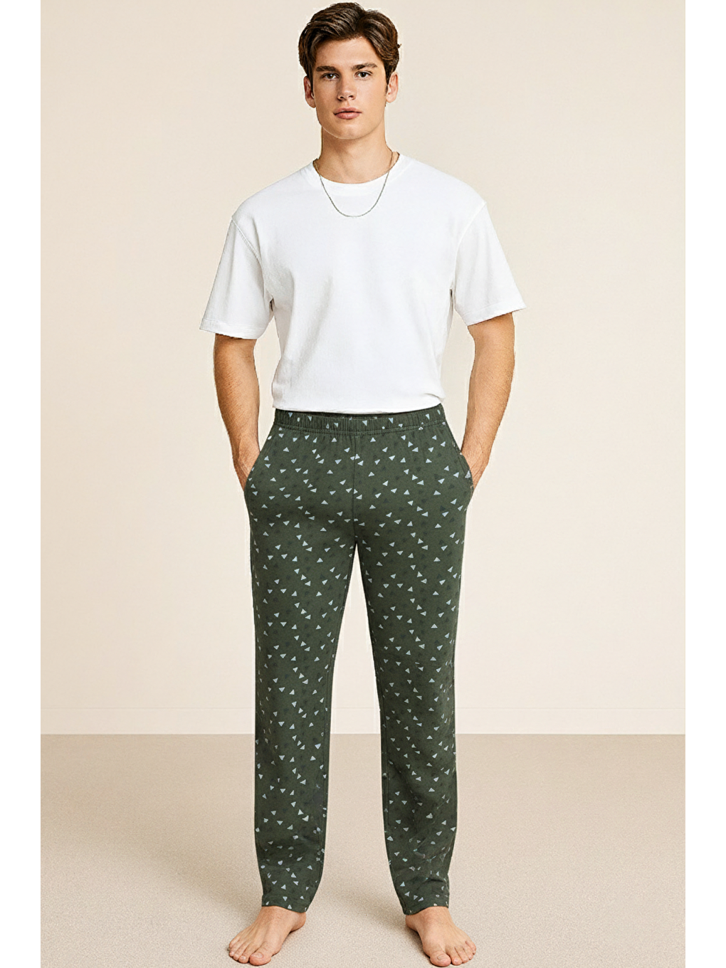 Haki Erkek %100 Pamuk Cepli Ekose Pijama Altı | Desen 13 040