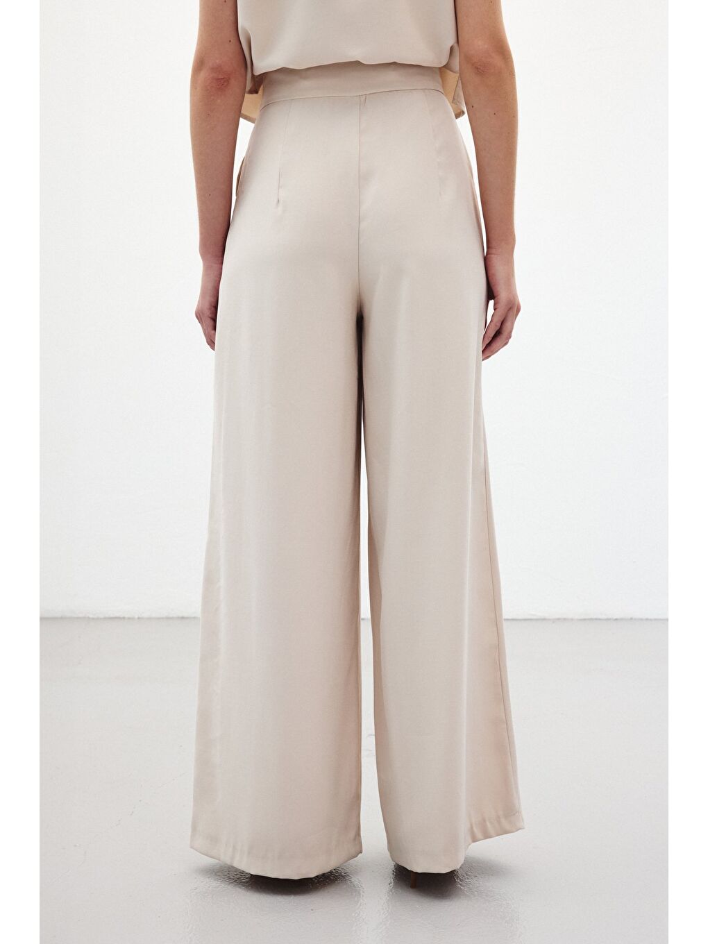 Bej Geniş Paça Pantolon - Taş-6