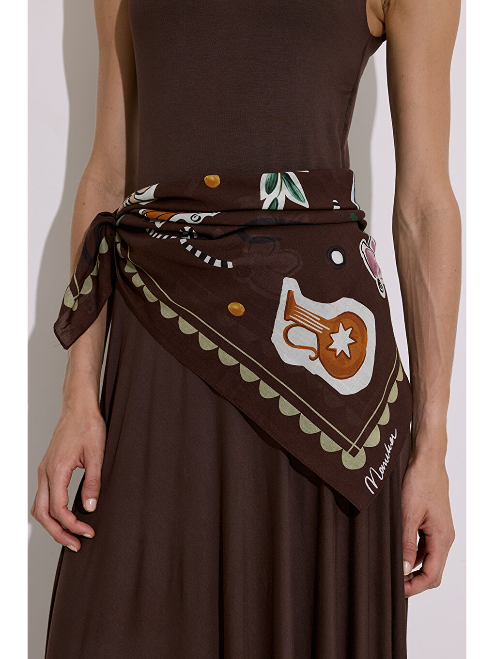 Kahverengi Desenli Pamuklu Fular Şal Lıberty Kahve-4