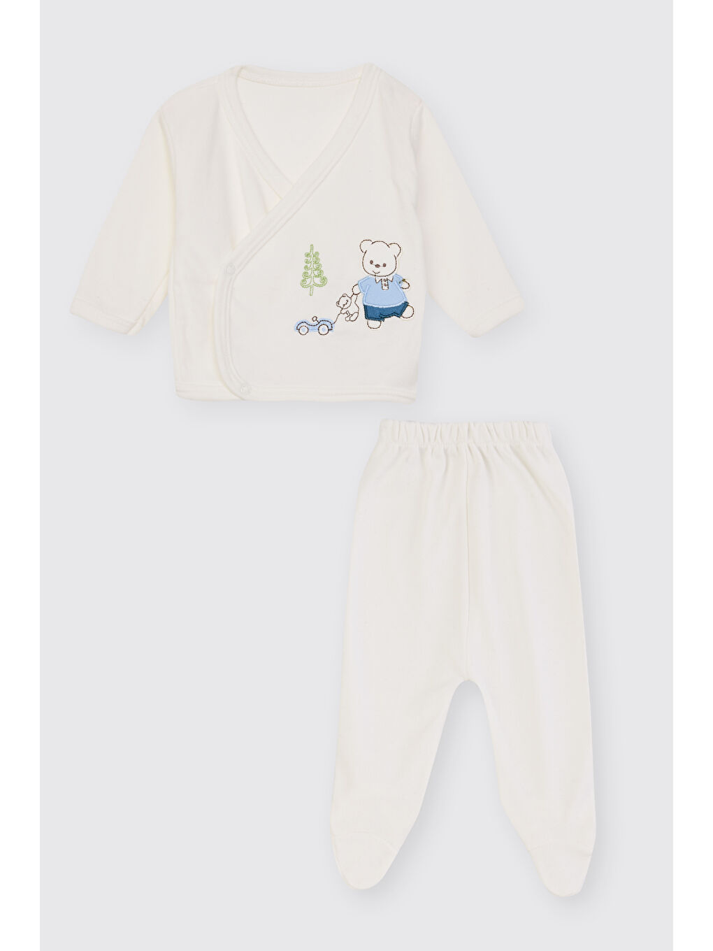 Yenidoğan Ayıcık Detaylı Ekru 5'li Hastane Çıkış Seti-1