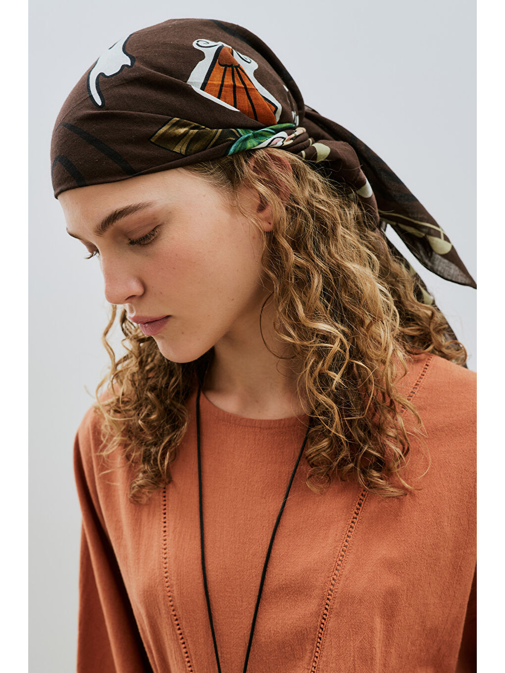 Kahverengi Desenli Pamuklu Fular Şal Lıberty Kahve-1