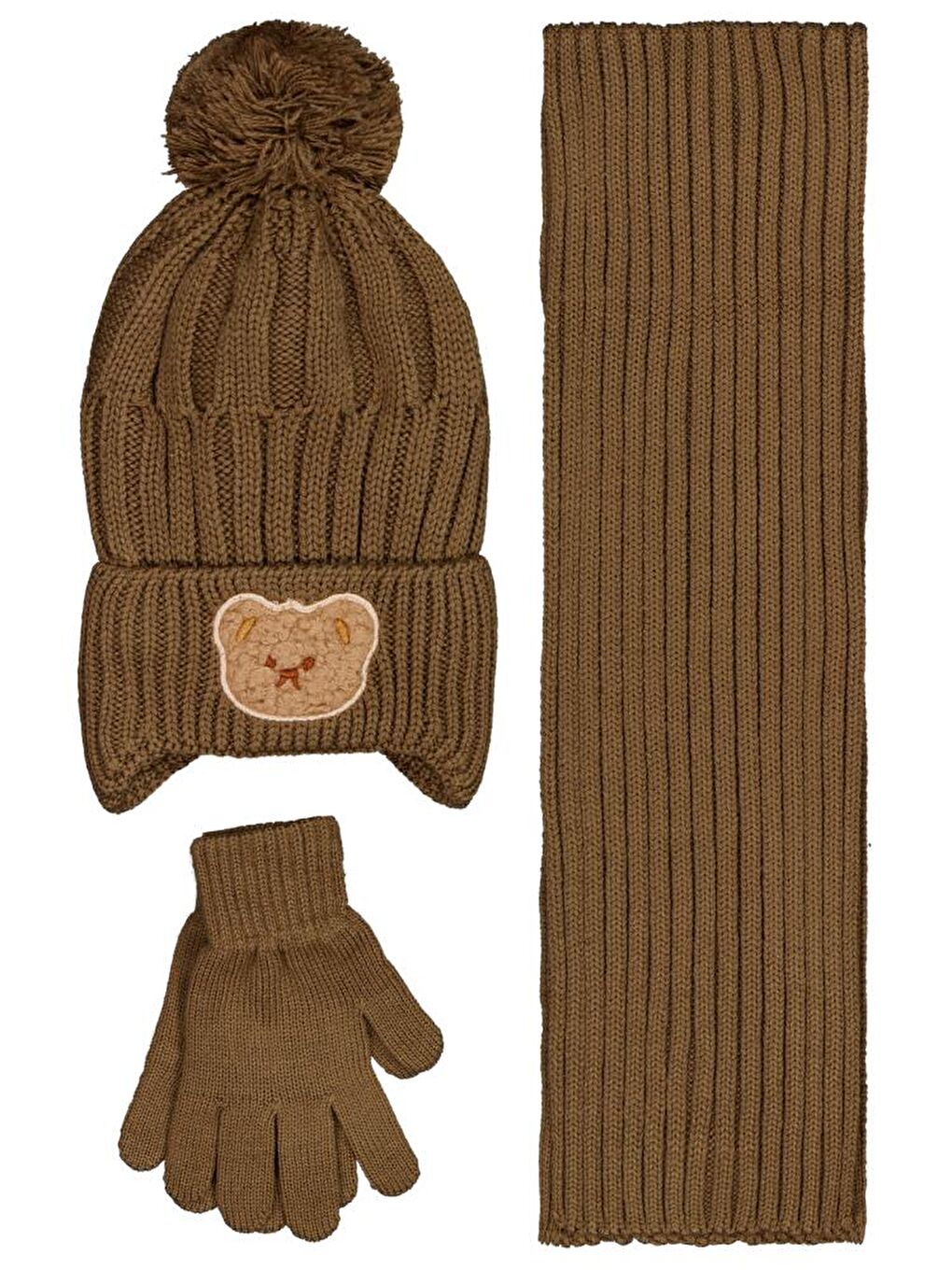 Baby 6-18 Ay Atkı Bere Eldiven Set - Kahverengi Standart